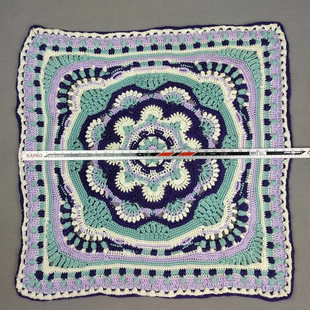 Vintage Handmade Crochet Baby Blanket Purple Blue 3-D Floral Design 32